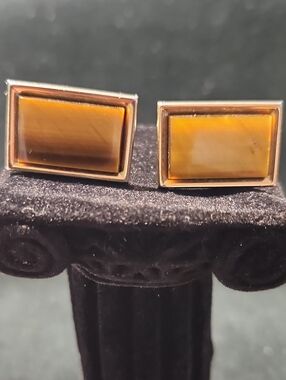 SWANK Vintage Tiger Eye Rectangle Gold Tone Cufflinks
